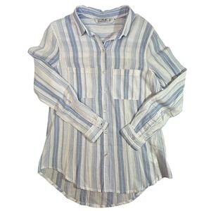 Cotton On Womens Blue White Striped Button Down Shirt Long Sleeve XS 270026